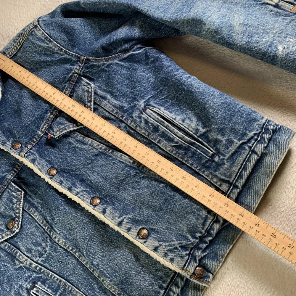Vintage Levi's Sherpa Trucker Jacket Mens 42R Blue Denim Made USA 80s 70608 0216